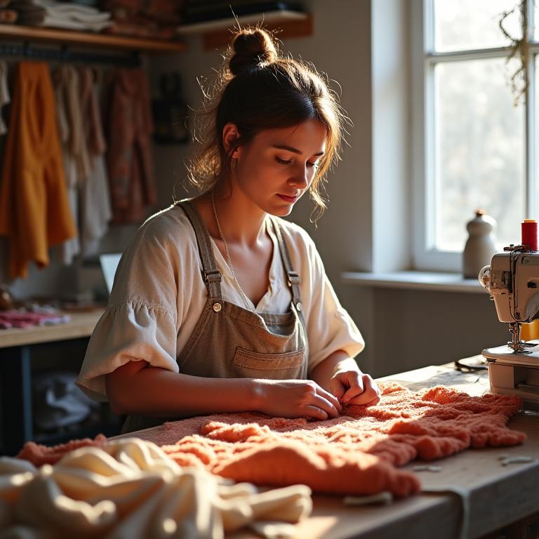 Retrato da artesã da Alma e Fio a trabalhar no seu ateliê em Lisboa.