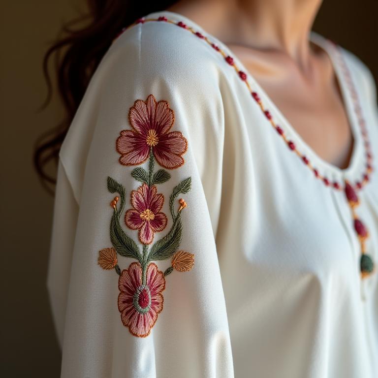 Blusa com detalhes bordados à mão nas mangas.