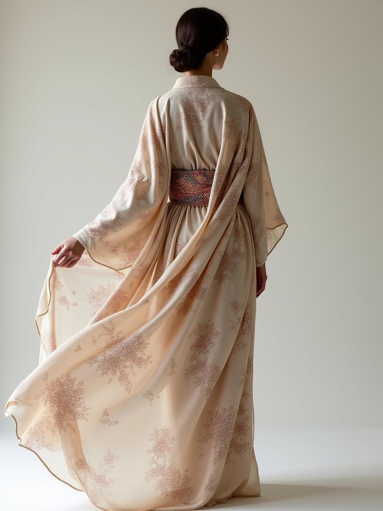 Kimono comprido com um estampado oriental subtil.